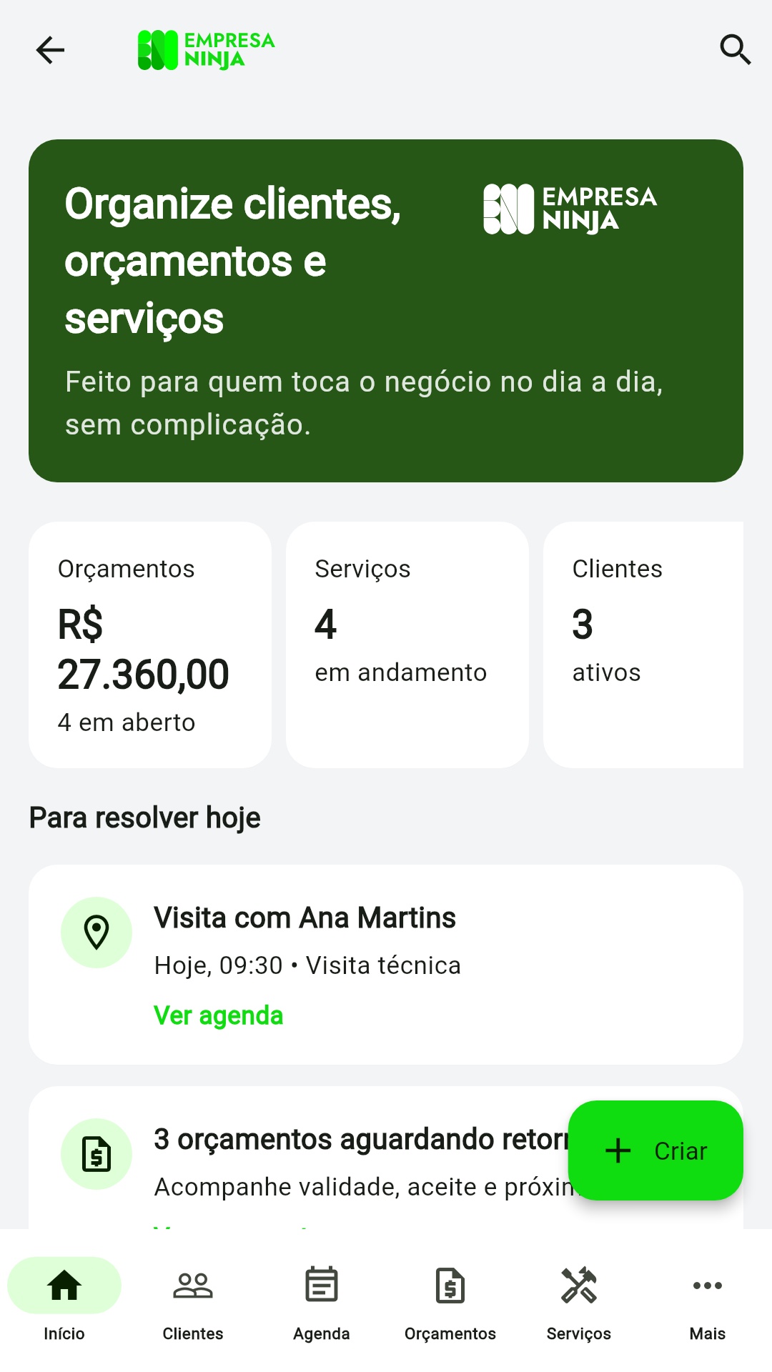 Tela do app: Tela Início